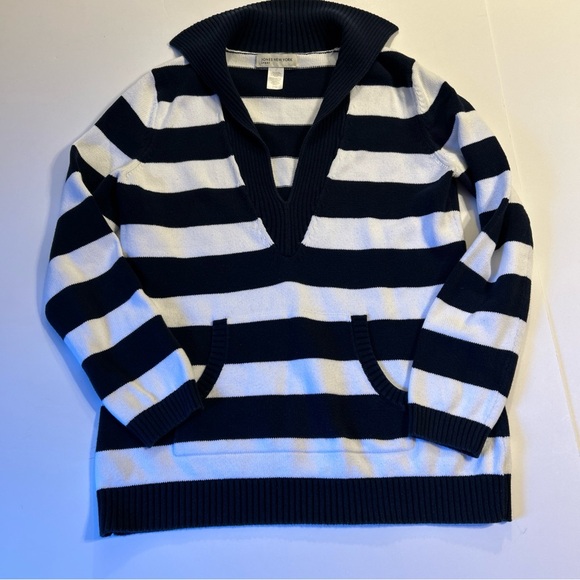 Jones New York Sport Nautical Sweater Woman’s Large Blue White V Neck Ribbed - Picture 5 of 11